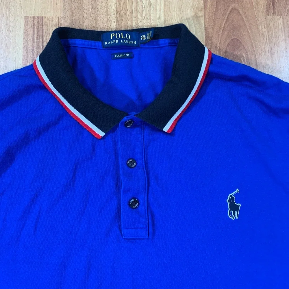 Ralph Lauren Polo Shirt Mens 2XL Blue Red White Golf Casual